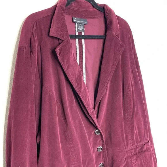 Lane Bryant Women's Velvet Velour Maroon Blazer Jacket Size 26 Dark Academia - Picture 3 of 9